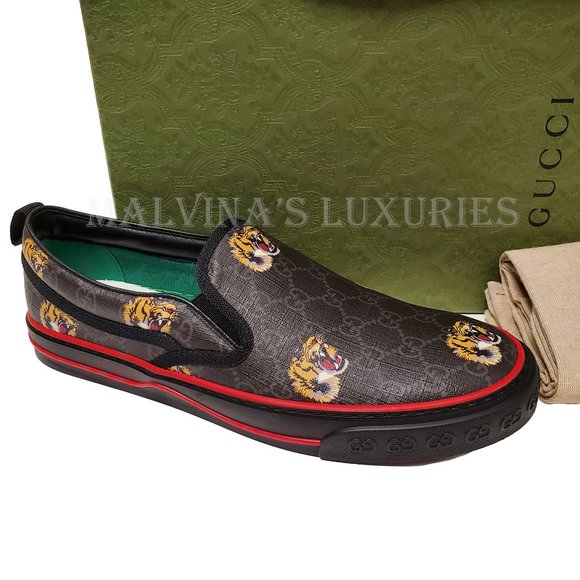 GUCCI SHOES MENS 1977 TENNIS SLIP ON SNEAKERS GG SUPREME TIGER - Picture 14 of 16
